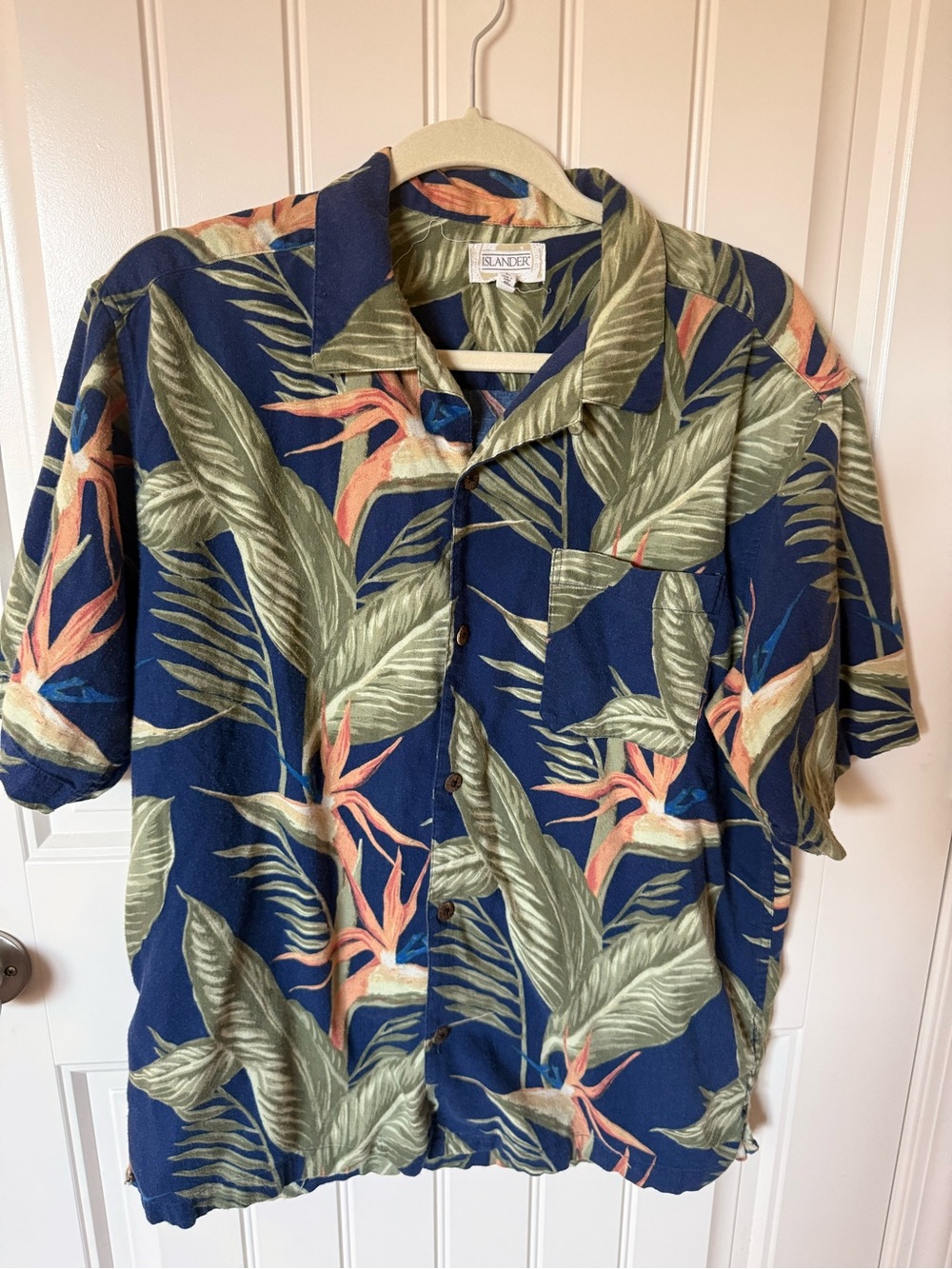 Islander Blue Tropical Leaf Print Short-Sleeve Button-Up Shirt